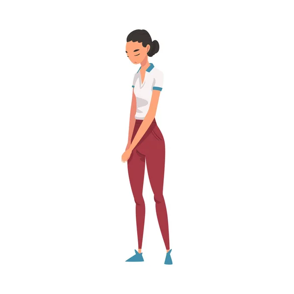 Droevig Brunette meisje in casual kleding cartoon vector illustratie op witte achtergrond — Stockvector