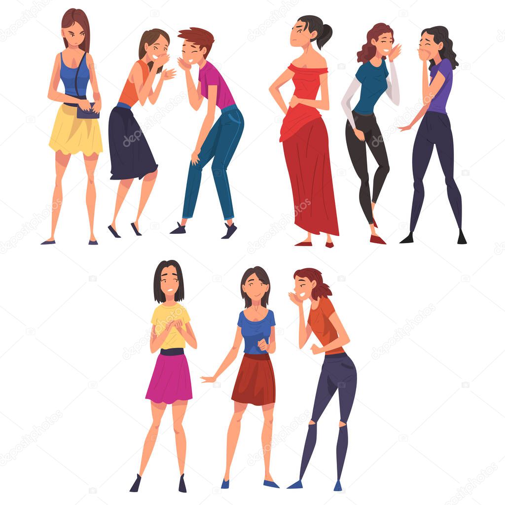 Girl Friends Gossiping And Giggling Behind The Backs Of Sad Stressed Girls Cartoon Vector Illustration Isolated On White Background Premium Vector In Adobe Illustrator Ai Ai Format Encapsulated Postscript