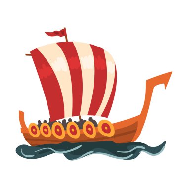 Ancient Viking Scandinavian Draccar, Norway Long boat with Dragon Head Cartoon Style Vector Illustration clipart