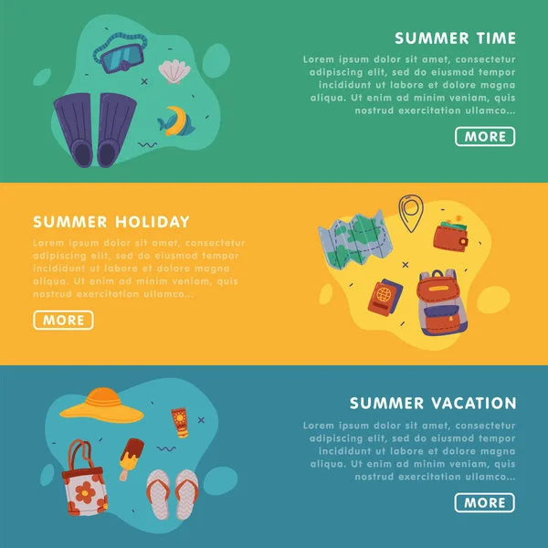 Summer Holiday Landing Page Templates Set, Journey on Holidays, Adventure, Tourism Vector Illustration — Stock Vector