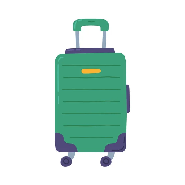 Green Modern Plastic Suitcase on Wheels, Travel and Vacation Accessory Cartoon Style Vector Illustration — 스톡 벡터