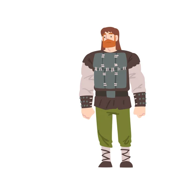 Guerreiro Viking, Escandinavo Barbudo ou Noruega Personagem na roupa tradicional Desenhos animados Estilo Vector Ilustração — Vetor de Stock