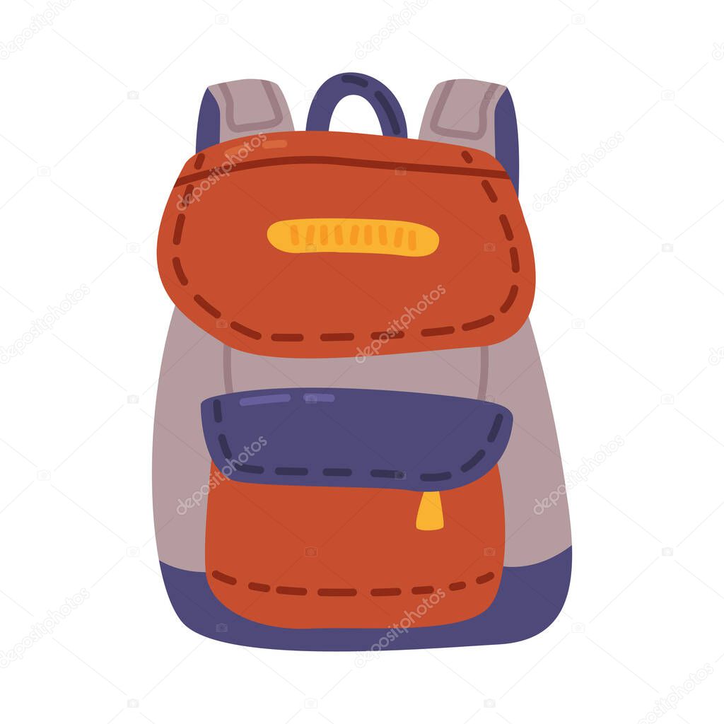 Tourist Backpack, Outdoor Hiking Traveler Rucksack, Travel and Vacation Object Cartoon Style Vector Illustration