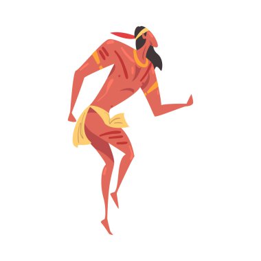 Yerli Amerikan Yerlileri Ayin Dansı, Erkek Dans Geleneksel Kostüm Çizgi Film Çizgi Filmi Çizimi