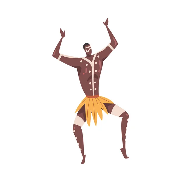 African Ritual Dance, Man Dancing Wearing Traditional Loincloth Cartoon Style Vector Illustration — Stock Vector