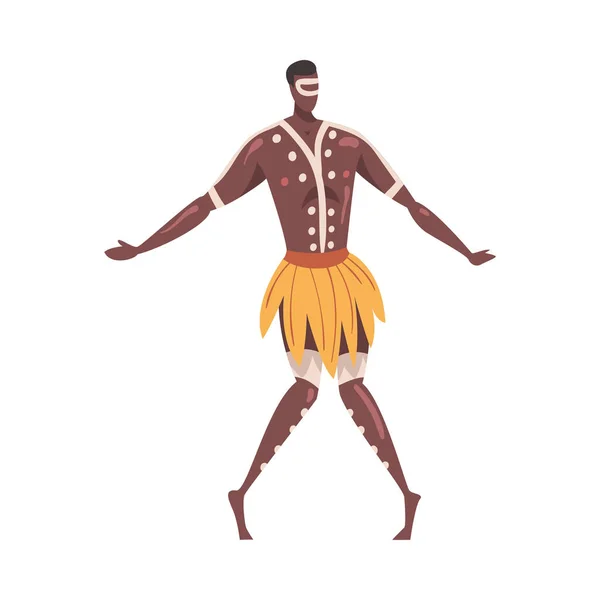 Dansul ritual african, omul dansând dans popular purtând panza de desene animate stil vector ilustrație — Vector de stoc
