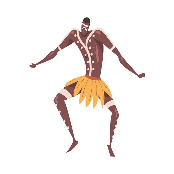 African Ritual Dance, Young Man Dancing Wearing Loincloth Cartoon Style Vector Illustration — Stock Vector