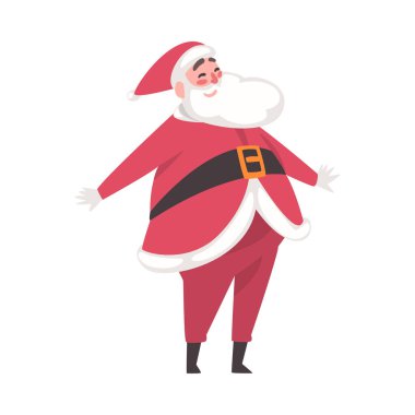 Komik Noel Baba Karakteri, Yılbaşı ve Yeni Yıl Çizgi Film Stili Vektör İllüzyonu