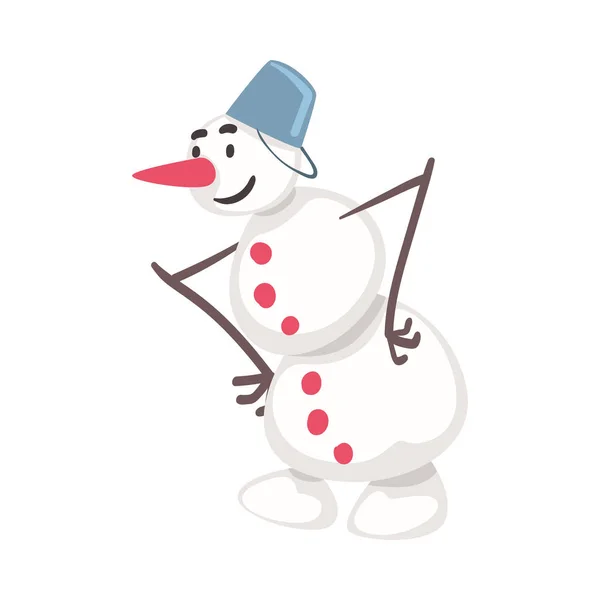 Personnage de Noël bonhomme de neige souriant drôle, symbole de Noël et des vacances du Nouvel An Illustration vectorielle de style bande dessinée — Image vectorielle