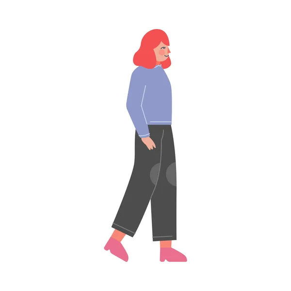 Mujer joven caminando con las manos en los bolsillos Vector Ilustración sobre fondo blanco — Archivo Imágenes Vectoriales