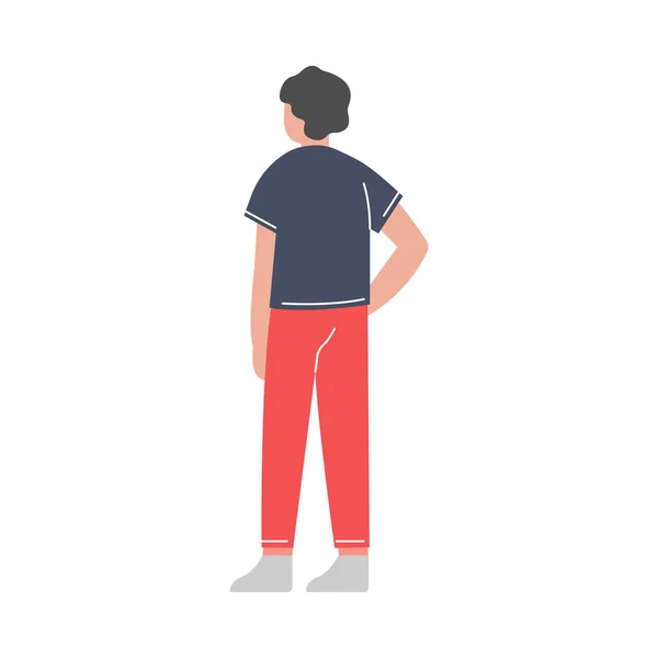 Vue arrière du jeune homme debout et écoutant avec attention Illustration vectorielle sur fond blanc — Image vectorielle