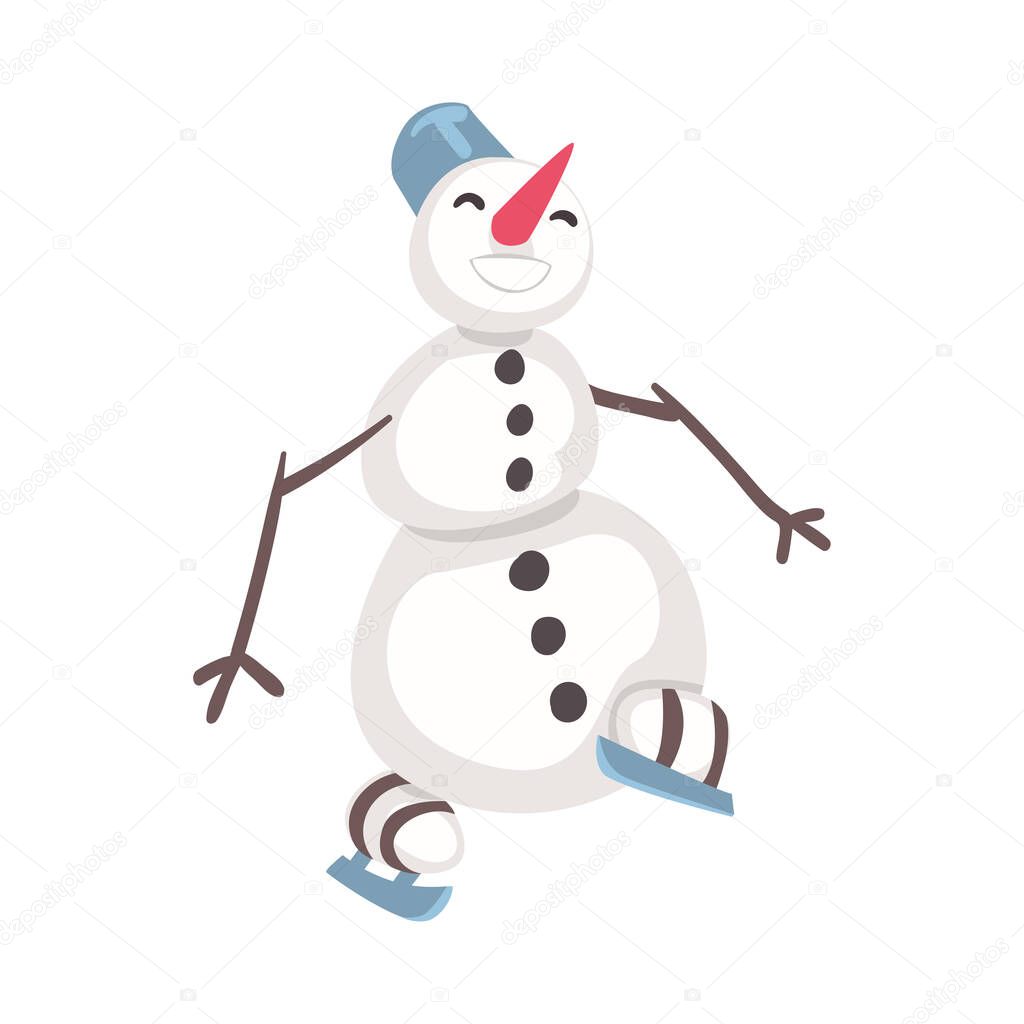 Funny Cheerful Snowman Christmas Character, Symbol of Xmas and New Year Holidays Cartoon Style Vector Illustration