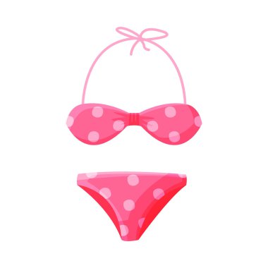 Pembe Noktalı Bikini Kadın Yüzme, Yaz Tatili Nesnesi, Seyahat ve Turizm Vektörü Resimleri Beyaz Arkaplanda İzole Edildi