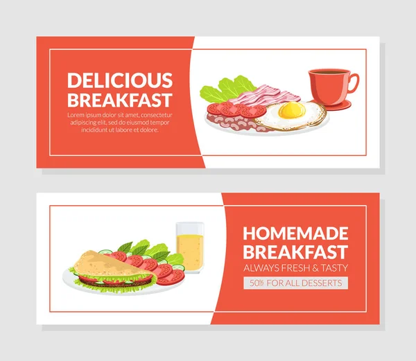 Delicious Homemade Breakfast Social Media Banner Template, Flyer, Διαφημιστικό Φύλλο, Εικονογράφηση Διανυσματικών Πιστοποιητικών — Διανυσματικό Αρχείο