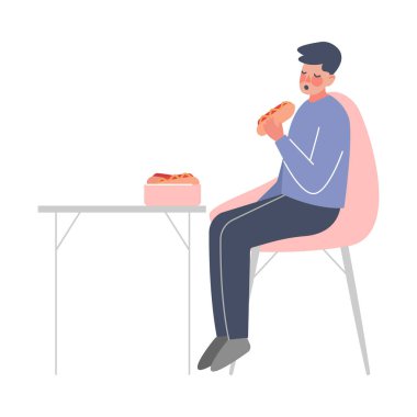 Stresli Duygusallık, Rahatlama, Azaltma ve Stres Çizgi Film Çizgi Filmi Şekillendirmesi İçin Fast Food Yiyen Adam