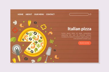 İtalyan Pizza İniş Şablonu, Geleneksel İtalyan Yemek Menüsü, Restoran, Kafe Tasarım Elemanı, Mobil Uygulama, Ana Sayfa Vektör Resimleri