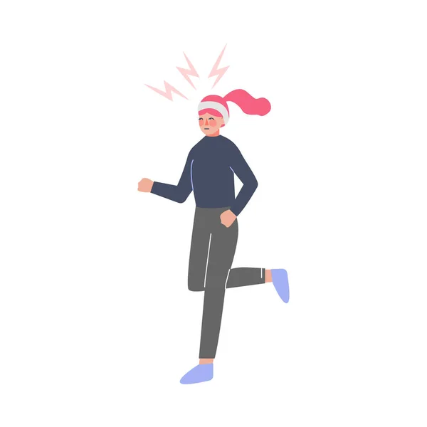 ( 영어 ) Stressed Girl Running Outdoor to calm Down Stresssed Emotion, Person Relaxing, Reducing and Managing stress Cartoon Style Vector Illustration — 스톡 벡터