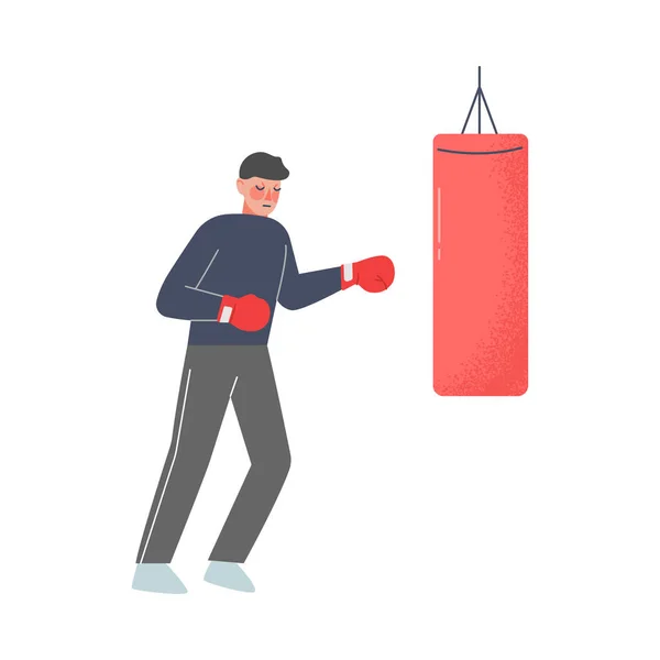( 영어 ) Boxing Gloves to calm Down Stresstress Emotion, Person Relaxing, Reducing and Managing stress Cartoon Style Vector Illustration — 스톡 벡터