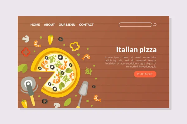Italiensk Pizza Landning Sida Mall, Traditionell Italiensk Mat Meny, Restaurang, Café Design Element, Mobil App, Hemsida Vektor Illustration — Stock vektor