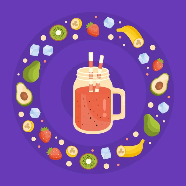 Vegan syrové Detox Smoothie, chutné výživné vitamínové nápoje v Mason Cup nebo Jar Cartoon Vector Illustration — Stockový vektor