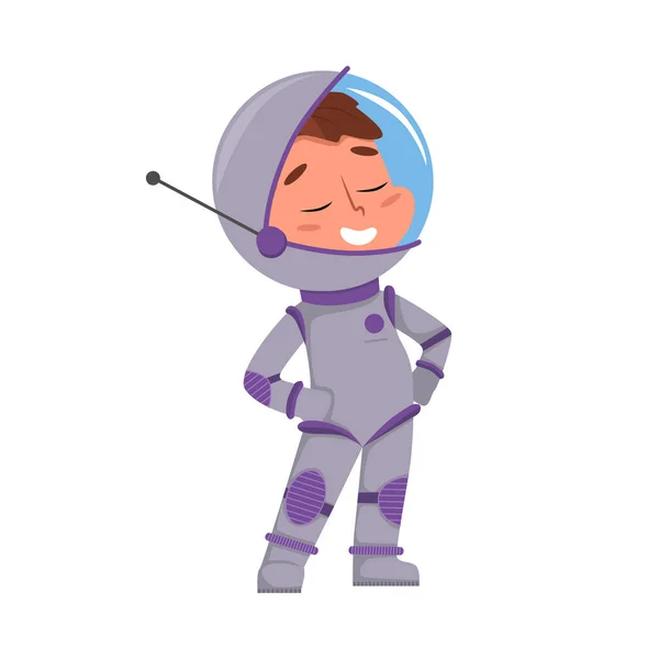 Смолящий малыш в космическом костюме, симпатичный мальчик, играющий в компьютерные игры, космический персонаж в стиле мультфильма. — стоковый вектор