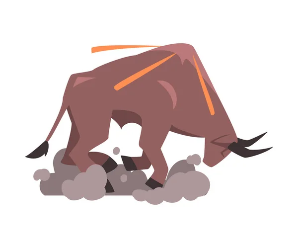 Angry Bull in Attacking Pose, Spanish Corrida Traditional Performance Cartoon Style Vector Illustration — Stock Vector