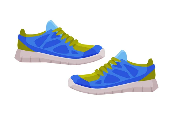 Par de zapatos deportivos azules, Fitness y equipamiento deportivo Vector Ilustración sobre fondo blanco — Archivo Imágenes Vectoriales