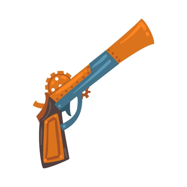 Steampunk Revolver Gun, Antyczne urządzenie mechaniczne lub mechanizm, Stylizowany styl kreskówki Wektor ilustracji — Wektor stockowy