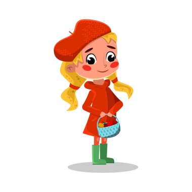 Kauçuk Çizmeler ve Kalın Giysiler Giyip Gezen Kız Çizme Şekil Vektör İllüzyonu