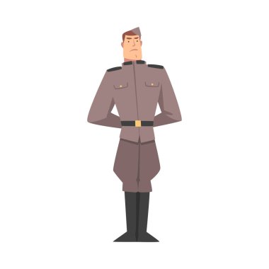 Army Soldier, Infantry Military Man Character in Gray Uniform Cartoon Style Vector Illustration clipart