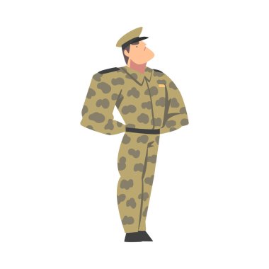 Military Man in Camouflage Uniform, Muscular Army Soldier Character Cartoon Style Vector Illustration clipart
