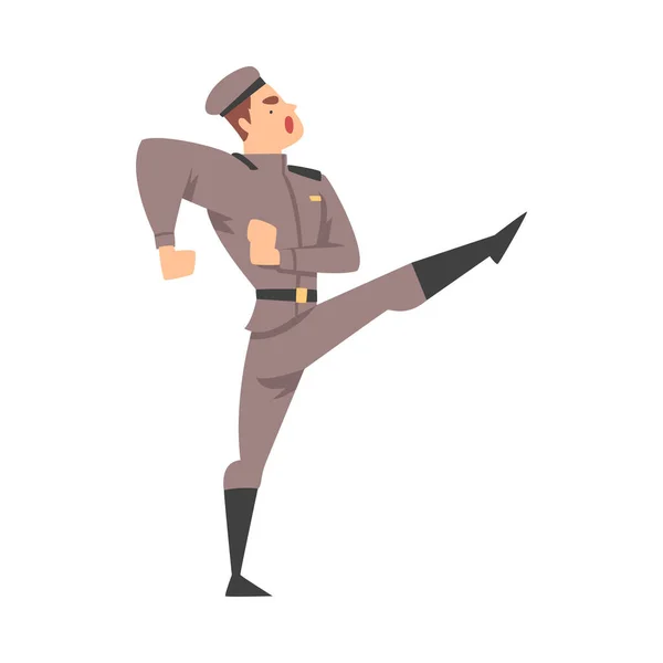 Marche du soldat de l'armée, infanterie Personnage militaire en uniforme Illustration vectorielle de style bande dessinée — Image vectorielle