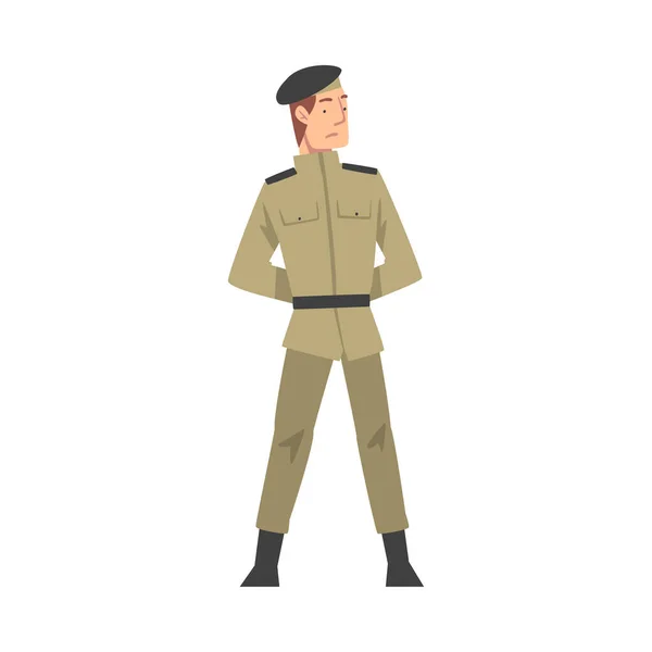 Soldat de l'armée, Infanterie Homme militaire Personnage en uniforme kaki Illustration vectorielle de style bande dessinée — Image vectorielle