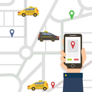 Kamu Hizmeti Uygulaması, Navigasyon Haritası, Çevrimiçi Taksi Aracı Resimleri İsteyen Erkek El Tutma Akıllı Telefonu