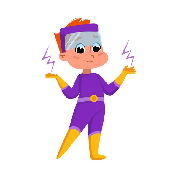 Cute Boy in Superhero Costume and Mask — Stock Vector
