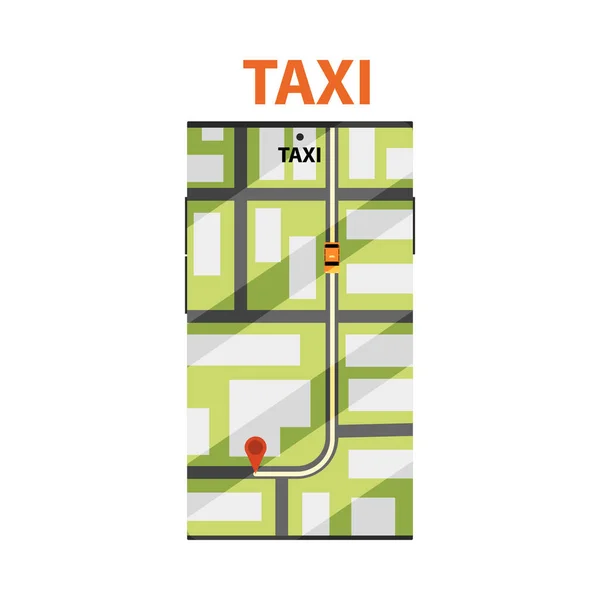Taxi Service Map Navigation, Mobile App Interface, City Transport Vector Illustration — Stockový vektor