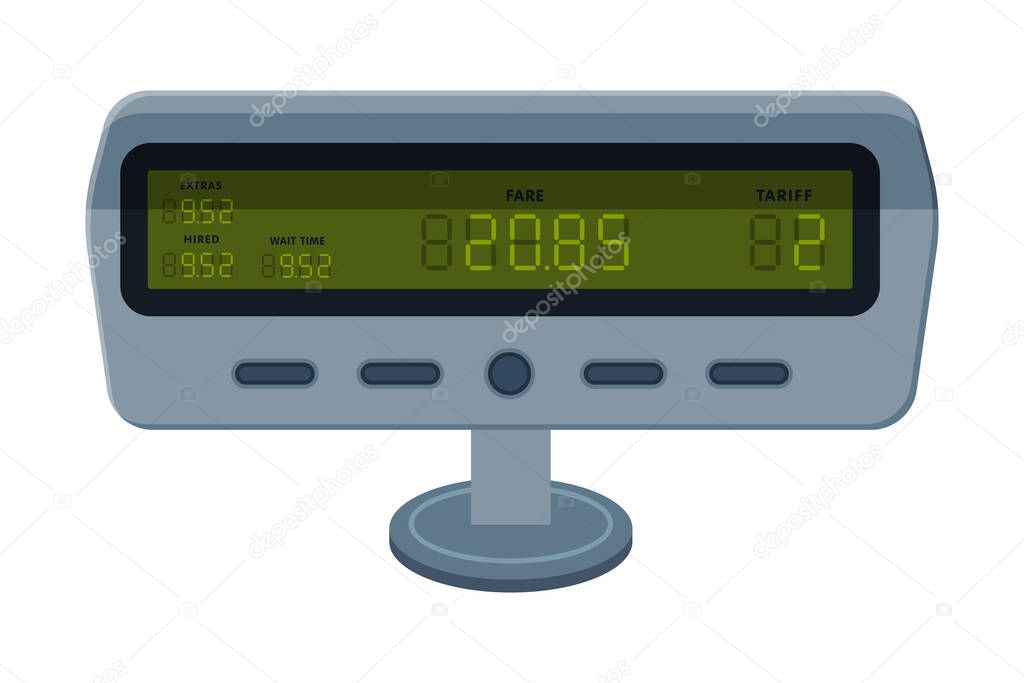 Taximeter Device, Measurement Appliance for Passenger Fare in Taxi Car Vector Illustration on White Background