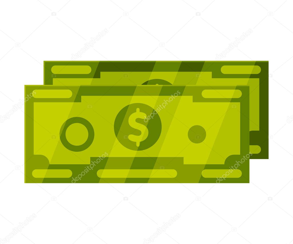 Dollar Bills or Banknotes, Cash Money Currency Vector Illustration on White Background