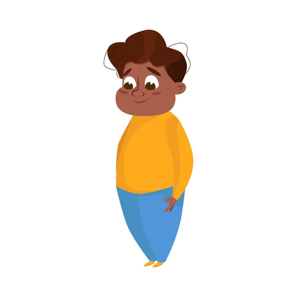 Übergewichtiger afroamerikanischer Junge, fröhlich pummeliges Kind Charakter Cartoon Stil Vektor Illustration — Stockvektor