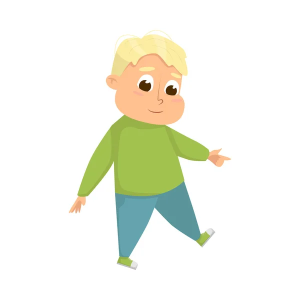 Толстопухлый пухлый мальчик, веселый толстый ребенок персонаж носить повседневную одежду Мультфильм стиль вектор иллюстрация — стоковый вектор