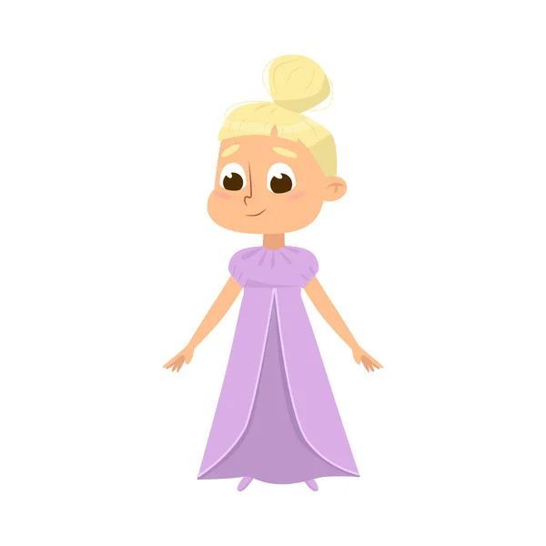 Belle petite fille blonde dans une robe élégante, mignon enfant portant de beaux vêtements rétro Illustration vectorielle de style dessin animé — Image vectorielle