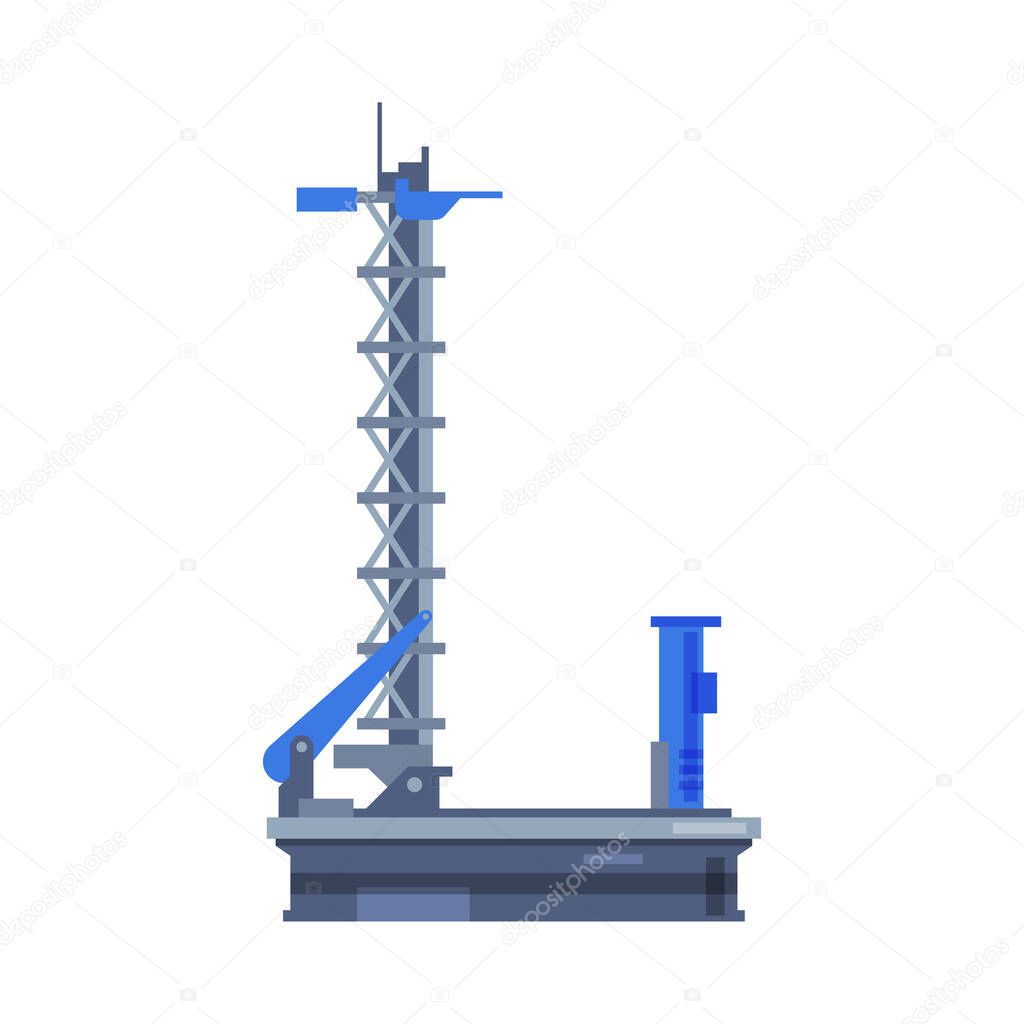  Spaceship Launch Platform, Spaceport Flat Style Vector Illustration on White Background 