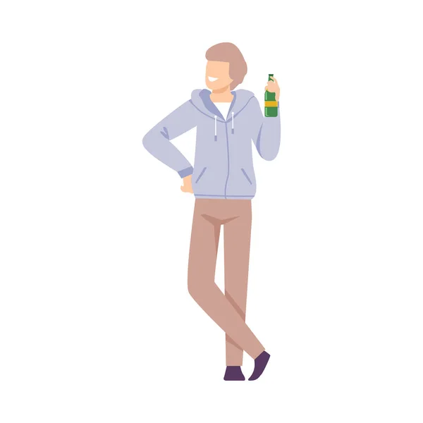 Νεαρός άνδρας πίνοντας μπύρα στο μπάρμπεκιου Κόμμα ή πικνίκ, καλοκαιρινές διακοπές, Υπαίθρια Leisure Flat Style Διάνυσμα Εικονογράφηση — Διανυσματικό Αρχείο