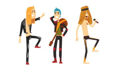 Komik Rock Müzisyenleri Karakterleri, Rock Festivali Çizgi Film Sanatçısı İllüstrasyonu