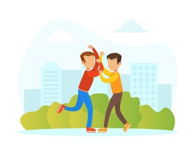 İki Çocuk Sokakta Kavga Ediyor, Çocuklar Arasında Şiddet ve Saldırganlık Vektör İllüzyonu