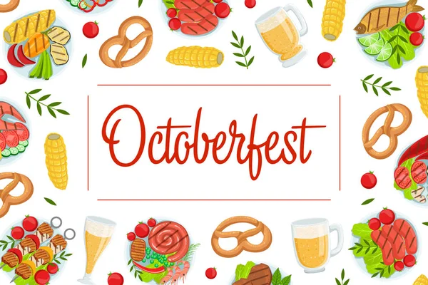 Oktoberfest Banner Sablon, Sörfesztivál, Hagyományos német étel zökkenőmentes minta vektor illusztráció — Stock Vector