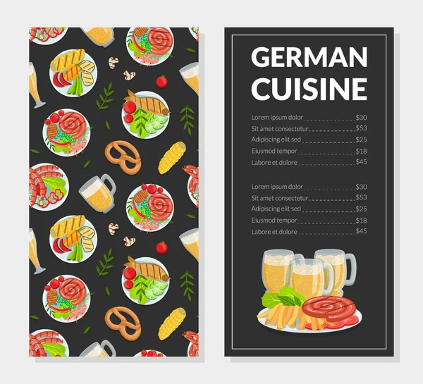 Alman Mutfak Menüsü Şablonu, Geleneksel Bavyera Gıda Restoranı, Bar, Cafe Menü Tasarım Vektörü Resimleri — Stok Vektör