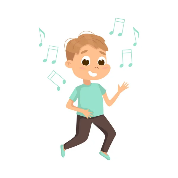 Petit garçon dansant et chantant à la musique Illustration vectorielle — Image vectorielle