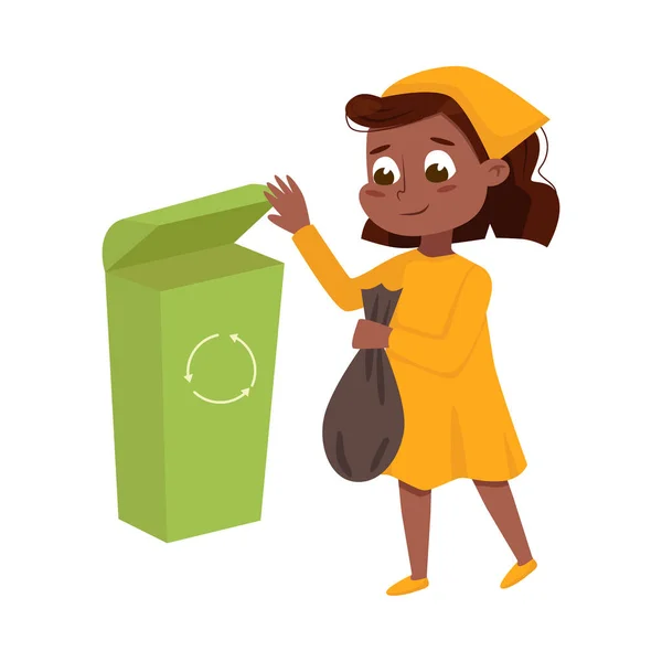 Ev İşi Yapan Küçük Kız Çöp Vektörü İllüstrasyonunu Yok Ediyor — Stok Vektör