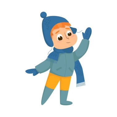 Neşeli Çocuk Yürüyüşü ve Keyifli Kış Tatili Vektör Çizimi